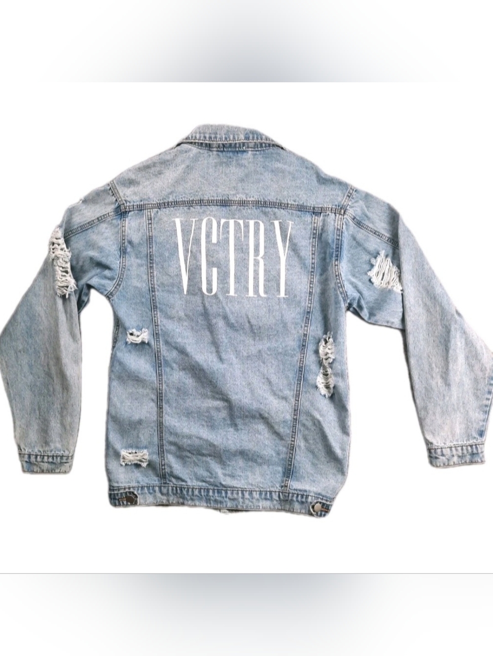 UMGEE Blue Denim Jacket Thrashed Grunge Ripped Women's Medium VCTRY